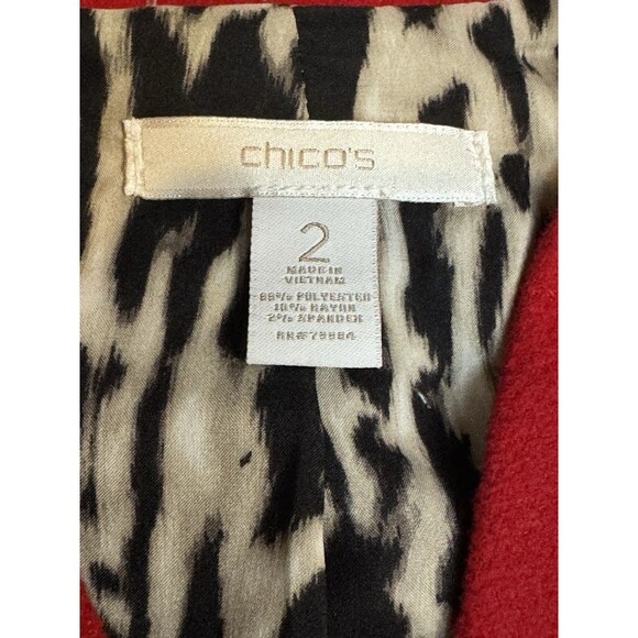 Chico’s Everyday Solid Pointe Red Animal Print Lined Jacket Size 2 Business - Picture 9 of 9